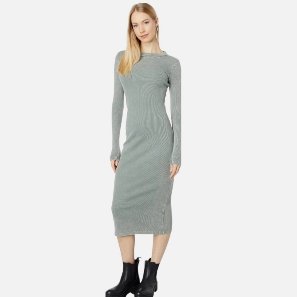 J129 Young Fabulous & Broke Ribbed Dress In Acid Grey
